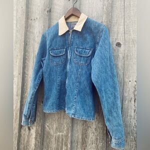 VINTAGE denim zip up corduroy collar jacket